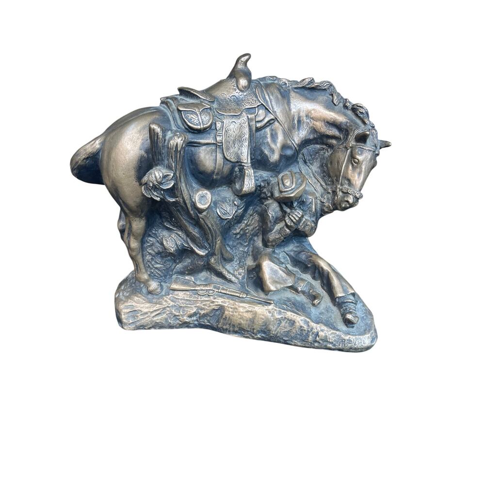 Relic trademark Bronze Tone Cowboy and His Horse Statue- Plaster made